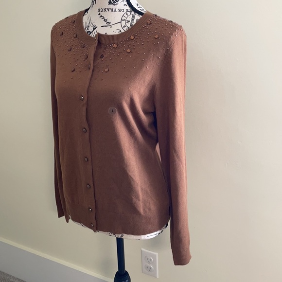 NWT New York & Company Brown Beaded Cardigan SZ L - Picture 3 of 9